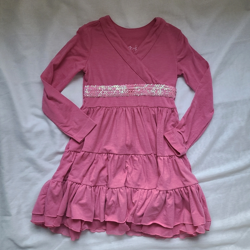 Place Pink Long Sleeve Kids Dress Sequin-band Christmassy Holiday Size 6X/7